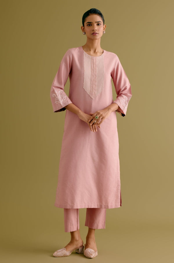 Pink Cotton Silk Blend Dori Embroidered Kurta Set