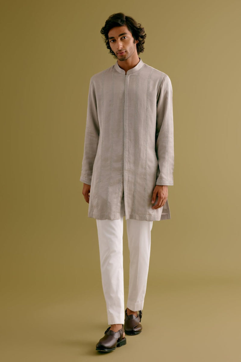 Grey Front-Open Kurta Set