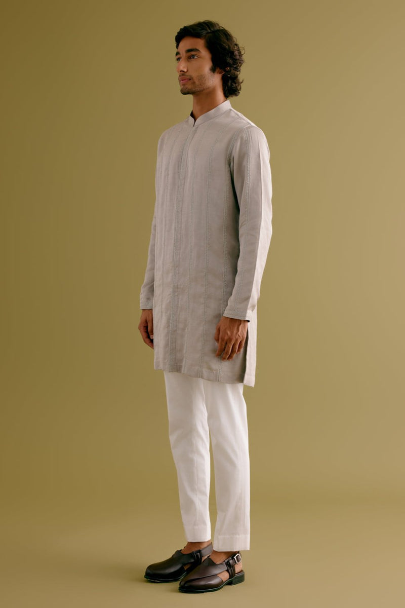 Grey Front-Open Kurta Set