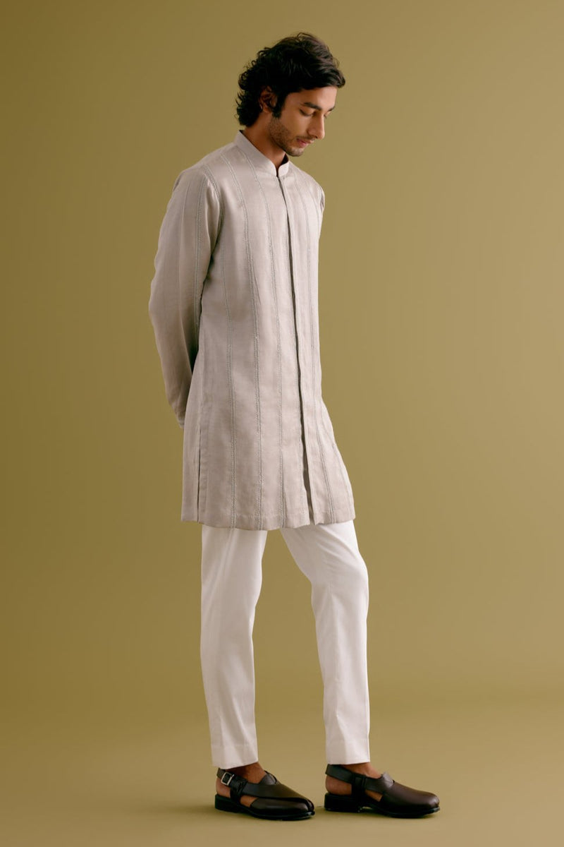 Grey Front-Open Kurta Set