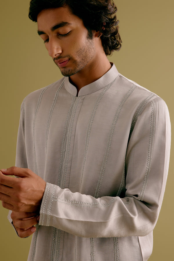 Grey Front-Open Kurta Set