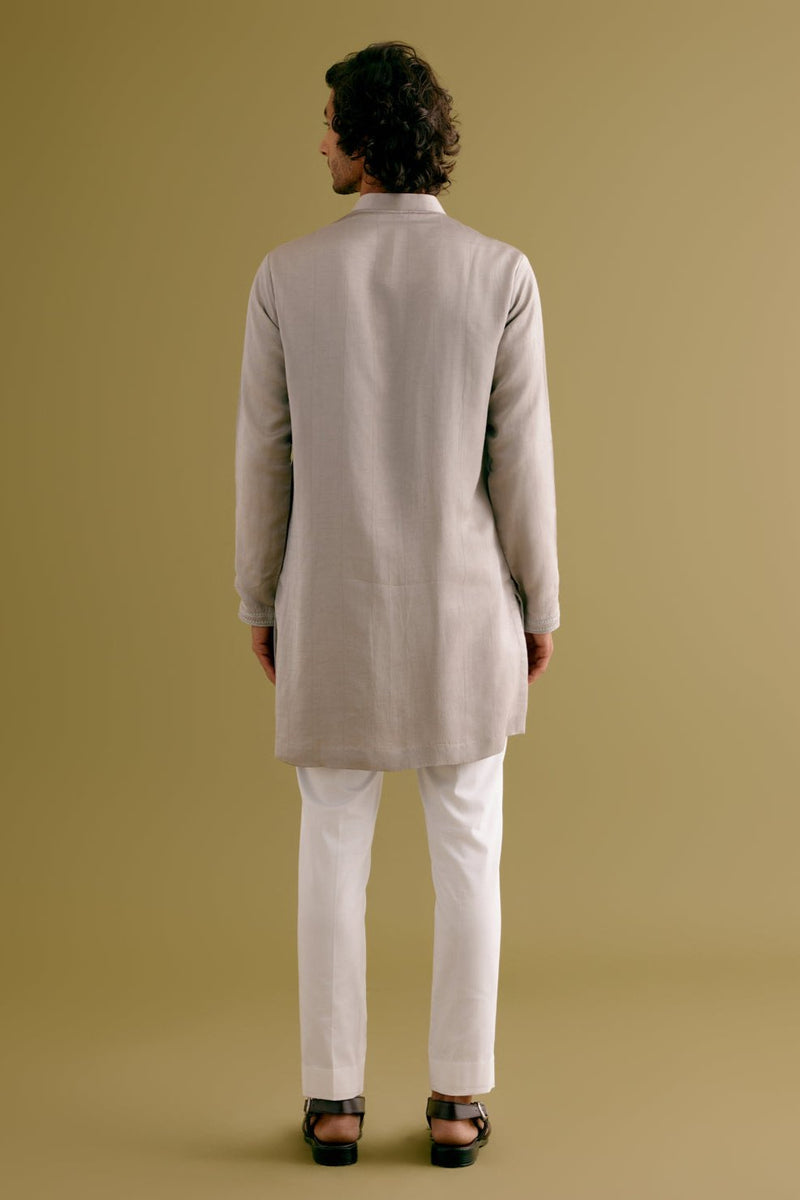 Grey Front-Open Kurta Set