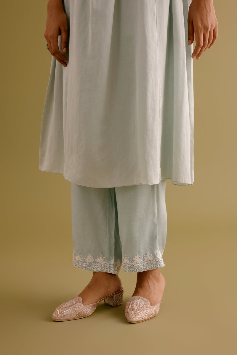 Ash Blue Cotton Silk Blend Dori Embroidered Kurta Set