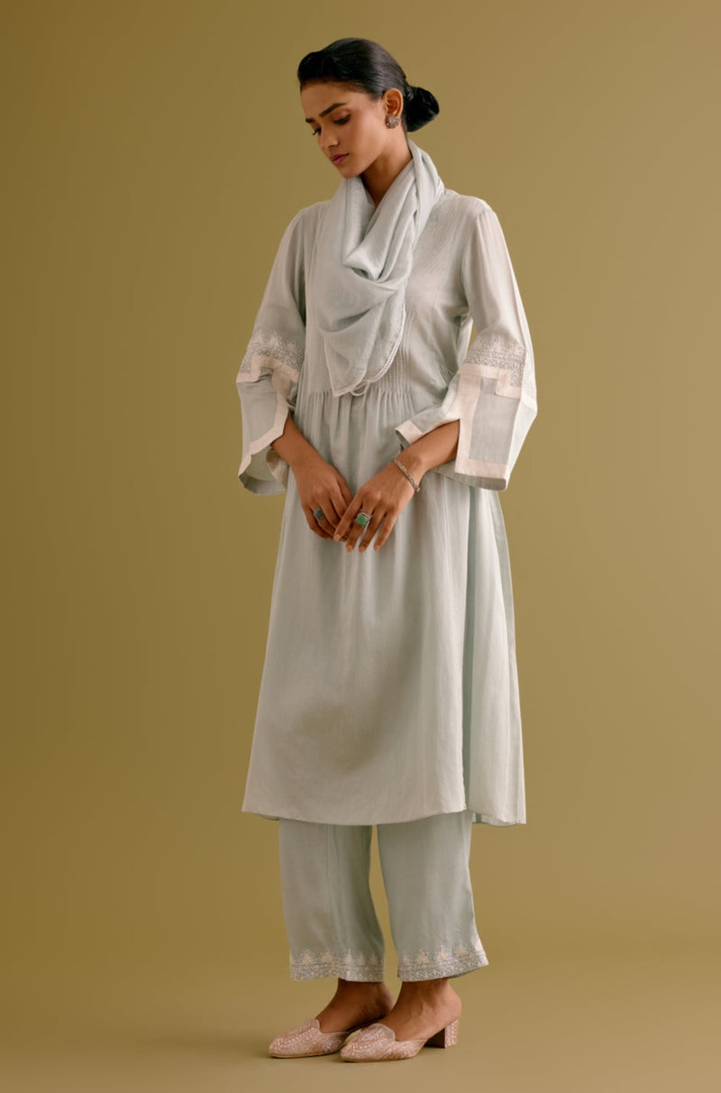 Ash Blue Cotton Silk Blend Dori Embroidered Kurta Set