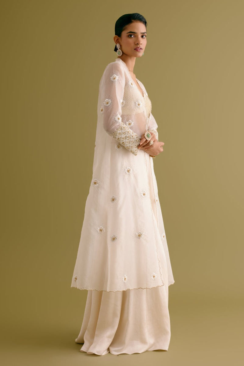 Ivory Embroidered Sharara and Jacket Set