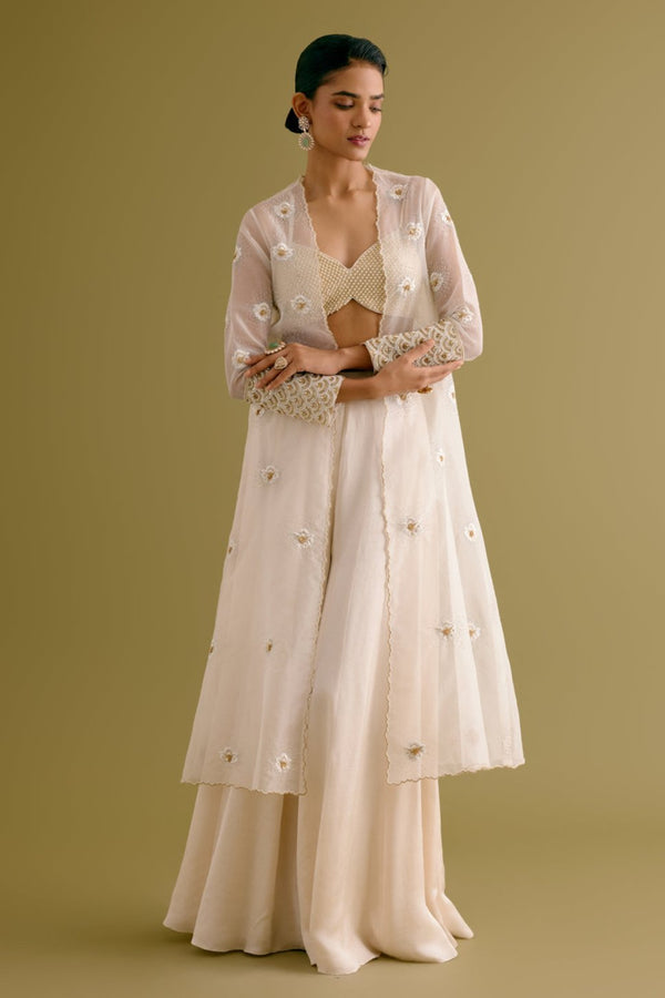 Ivory Embroidered Sharara and Jacket Set