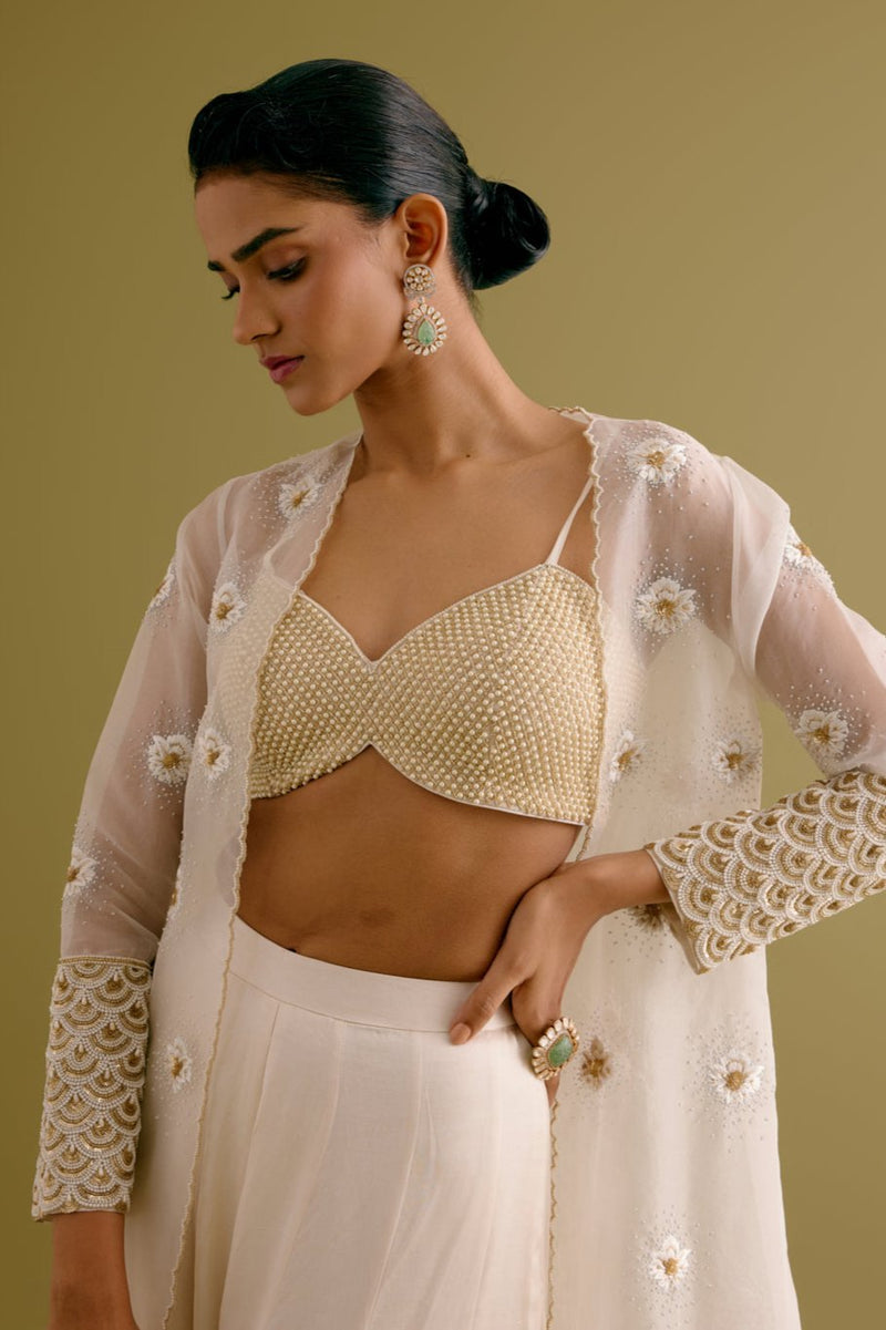 Ivory Embroidered Sharara and Jacket Set