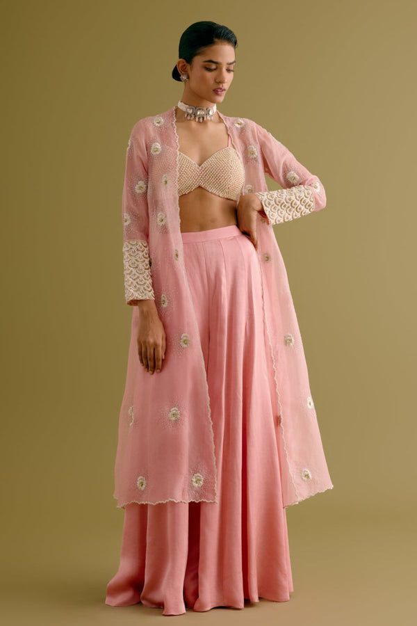 Blush Pink Embroidered Sharara and Jacket Set