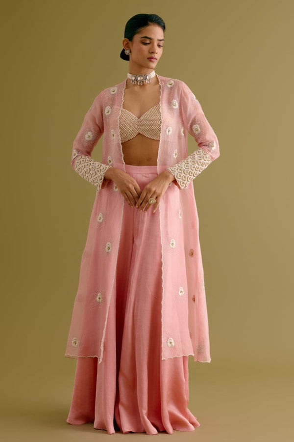 Blush Pink Embroidered Sharara and Jacket Set