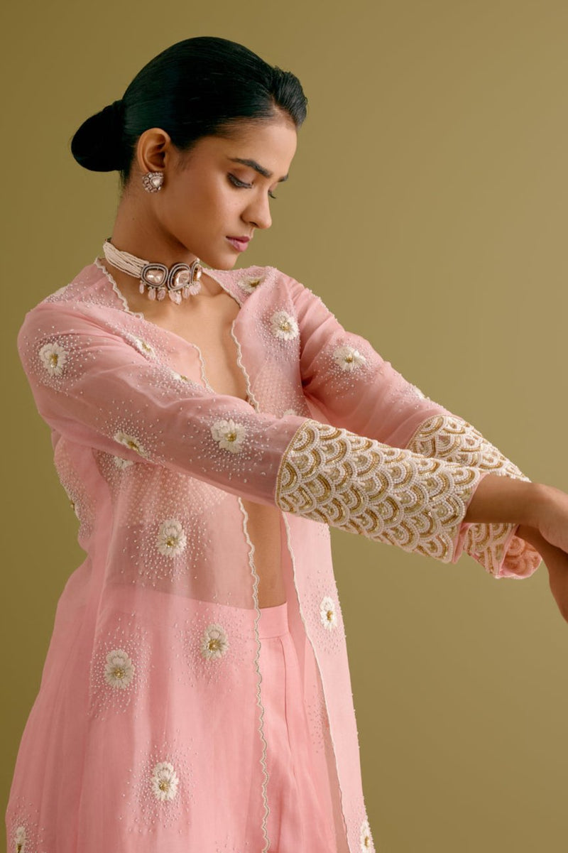 Blush Pink Embroidered Sharara and Jacket Set