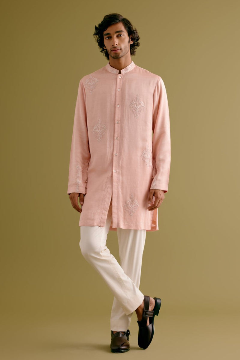 Blush Pink Front-Open Dori Embroidered Kurta Set