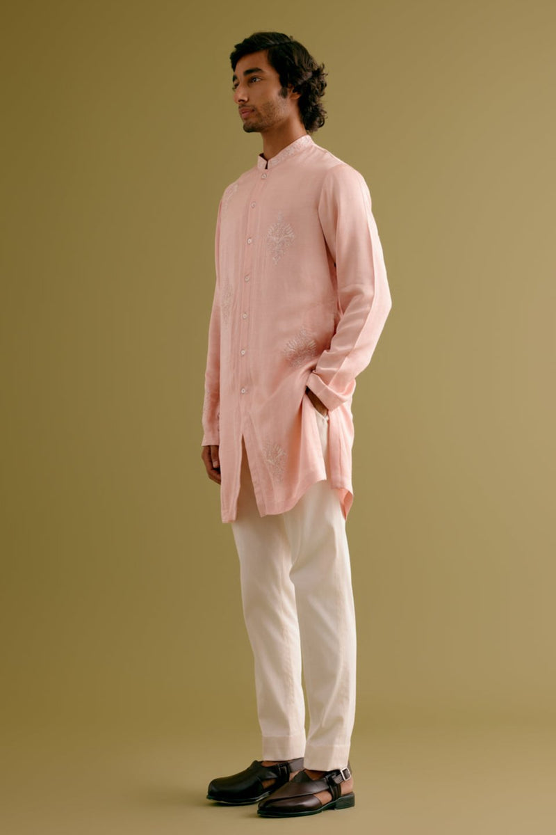 Blush Pink Front-Open Dori Embroidered Kurta Set