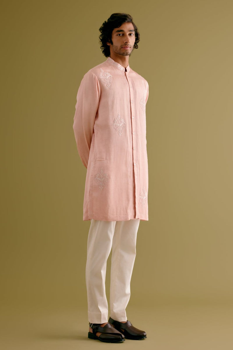 Blush Pink Front-Open Dori Embroidered Kurta Set