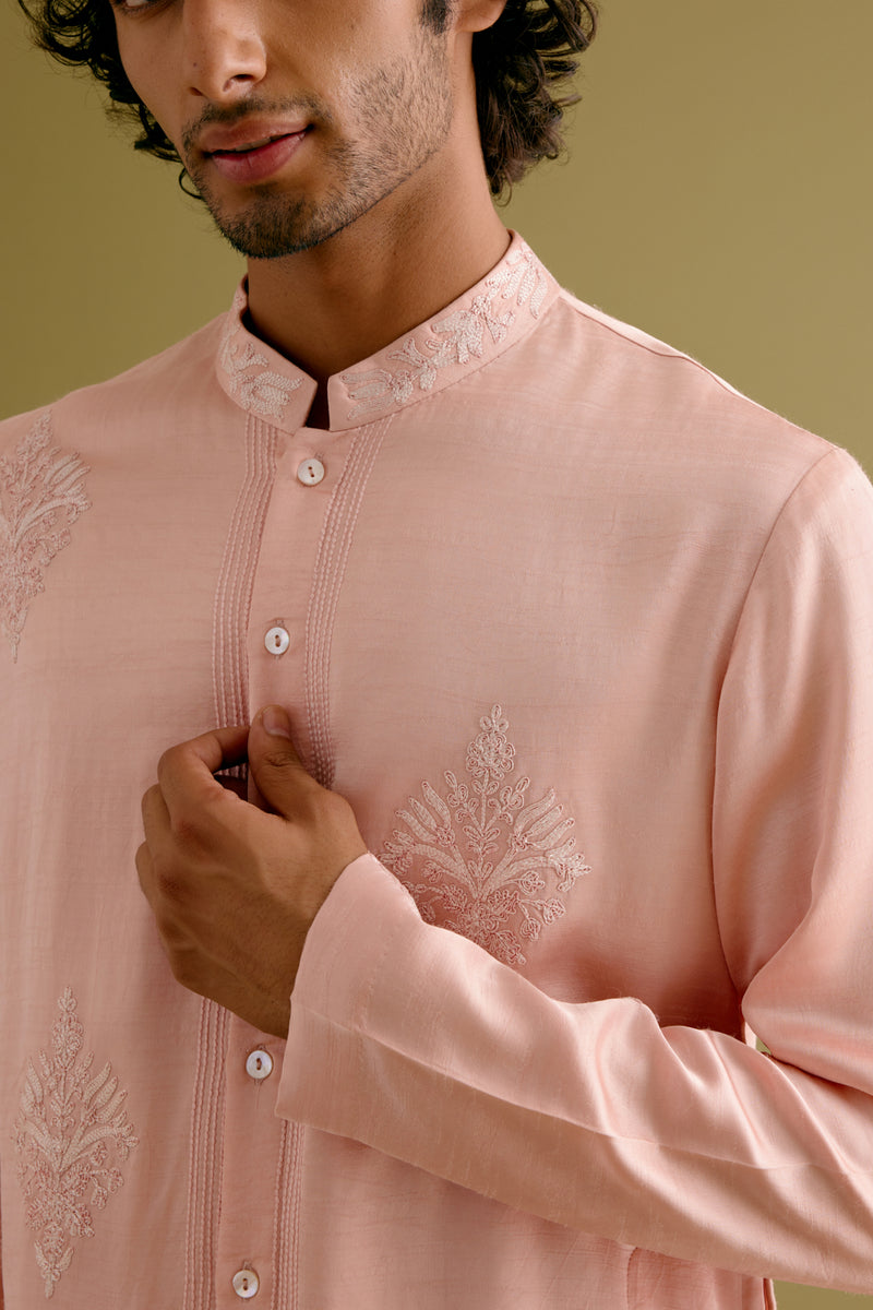 Blush Pink Front-Open Dori Embroidered Kurta Set