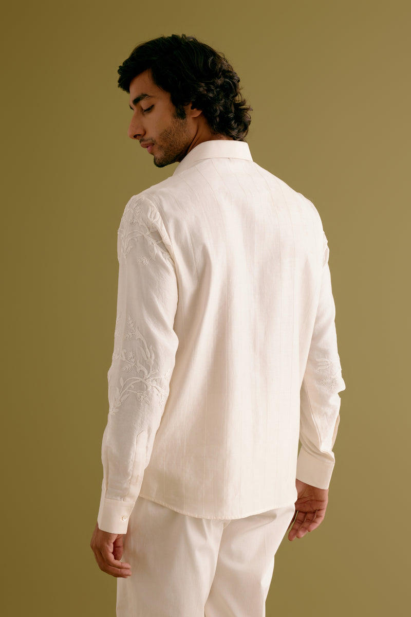 Ivory Embroidered Silk Chanderi Shirt