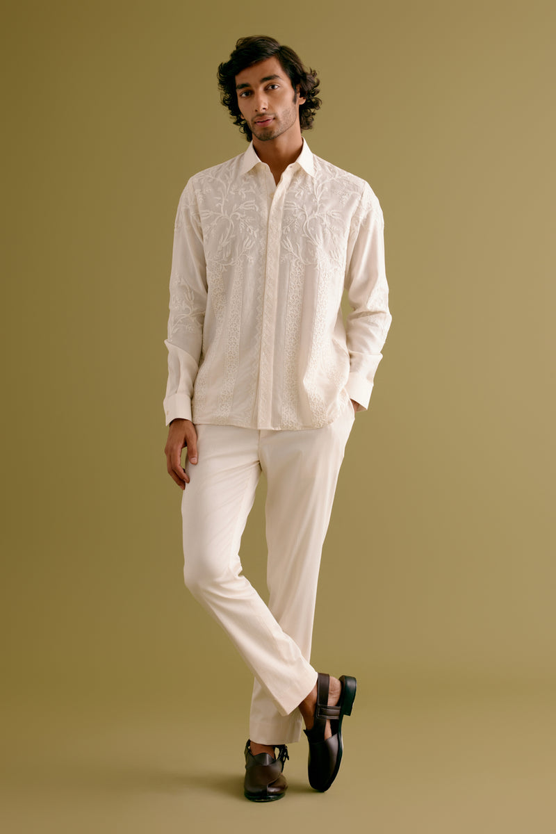 Ivory Embroidered Silk Chanderi Shirt