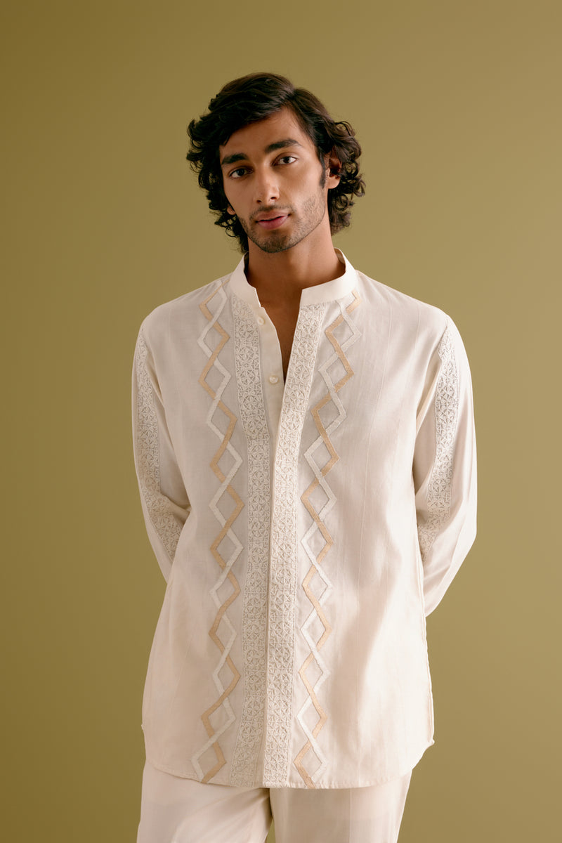 Ivory Dori Embroidered Silk Chanderi Shirt