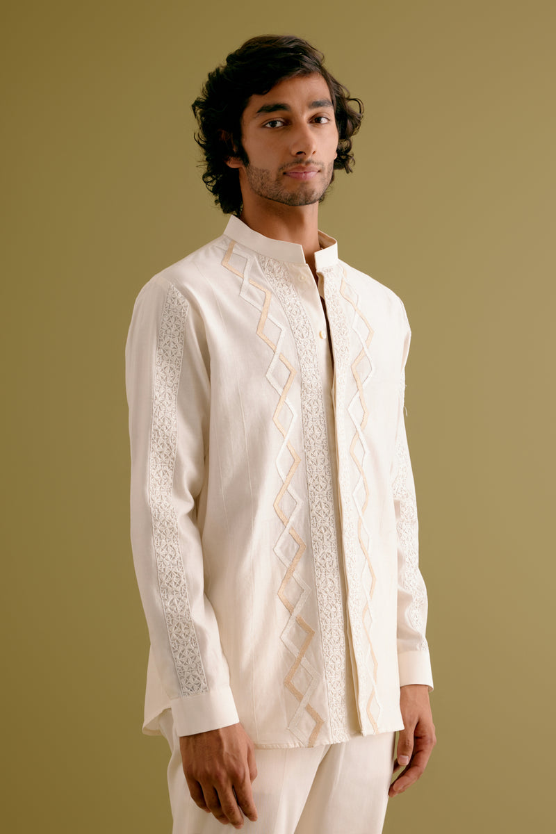 Ivory Dori Embroidered Silk Chanderi Shirt