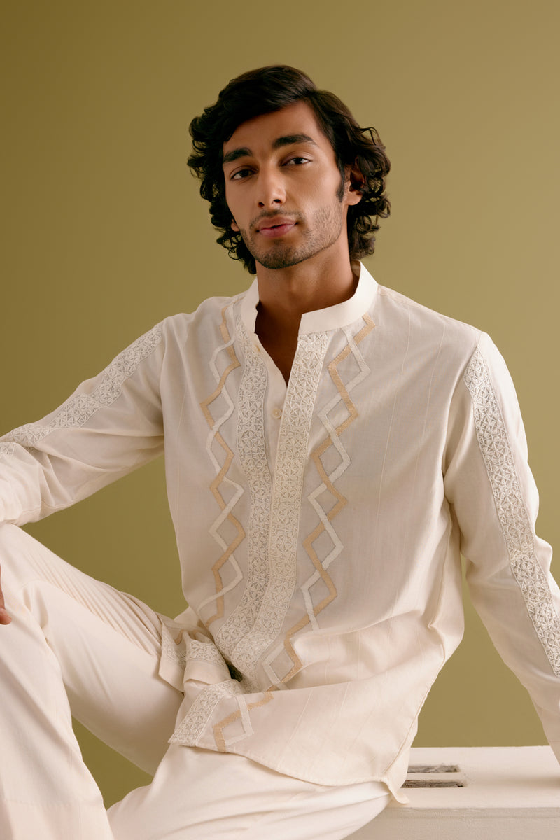 Ivory Dori Embroidered Silk Chanderi Shirt