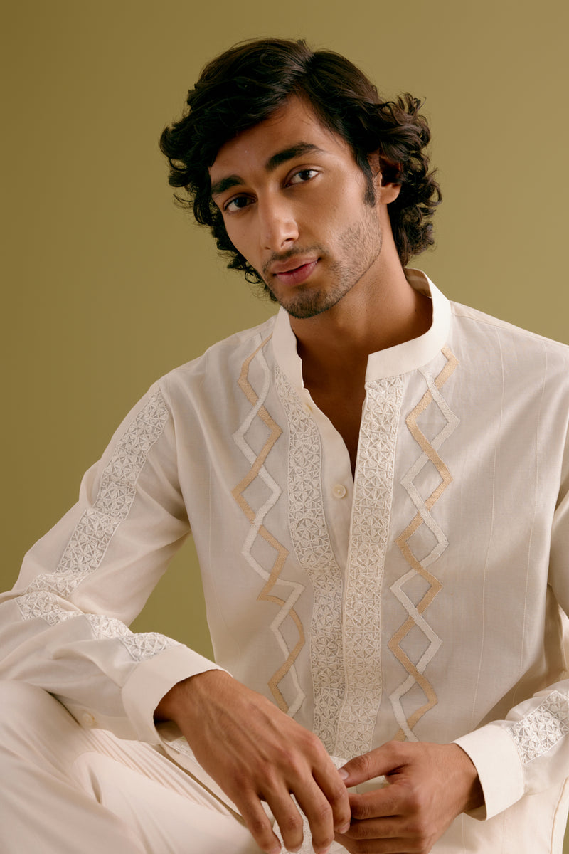 Ivory Dori Embroidered Silk Chanderi Shirt