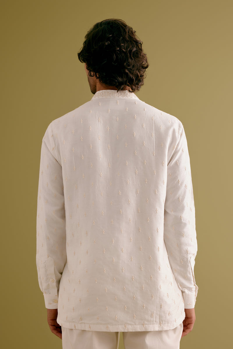 Ivory Dori Embroidered Silk Chanderi Shirt