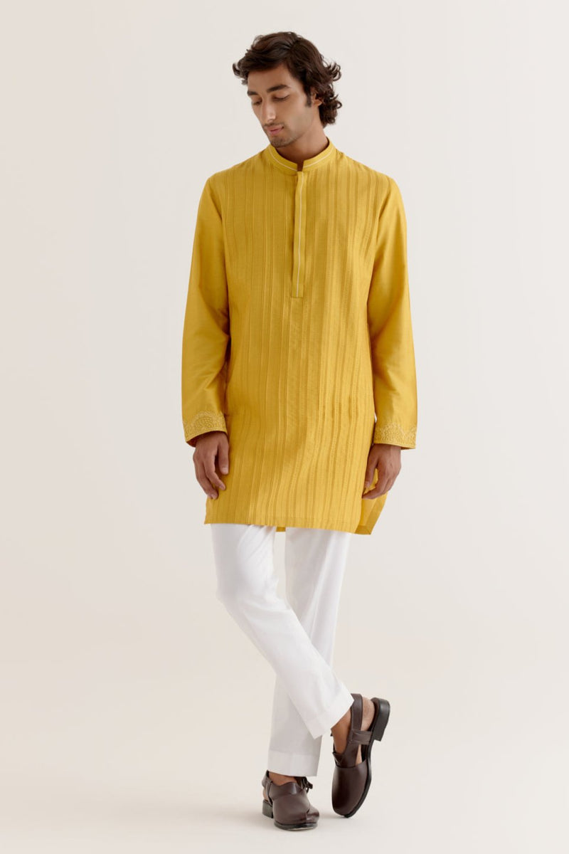 Mustard Yellow Pintuck Kurta Set