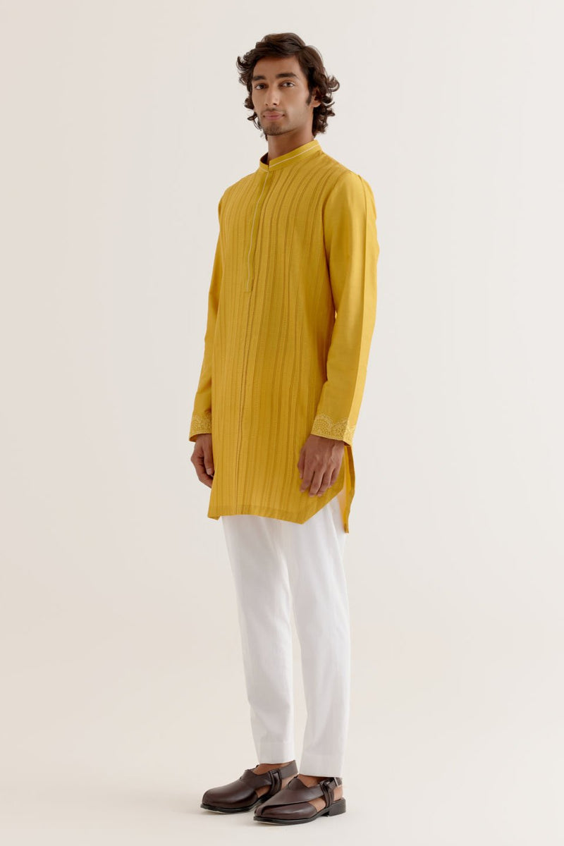 Mustard Yellow Pintuck Kurta Set