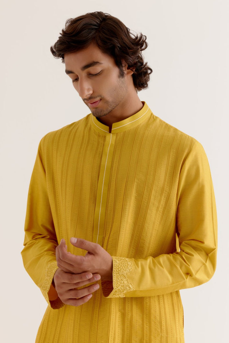 Mustard Yellow Pintuck Kurta Set