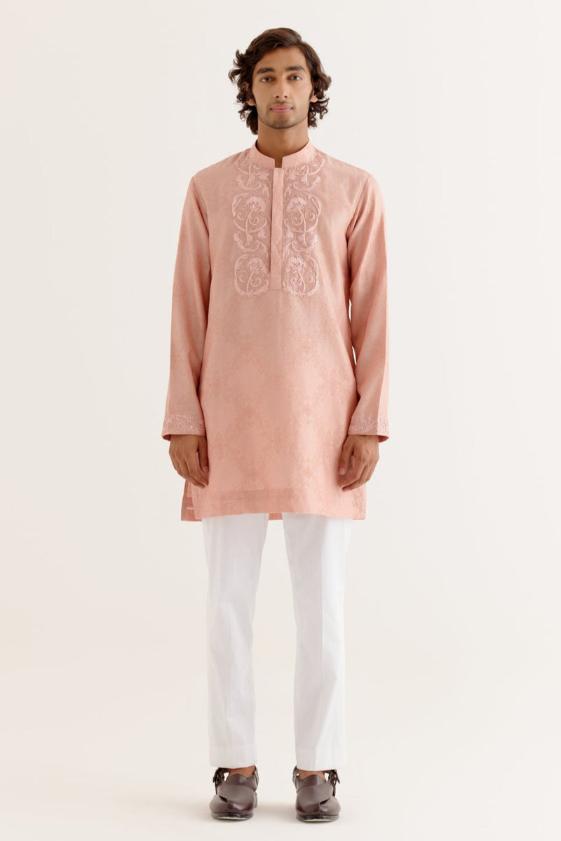 Blush Pink Block Printed Dori Embroidered Kurta Set