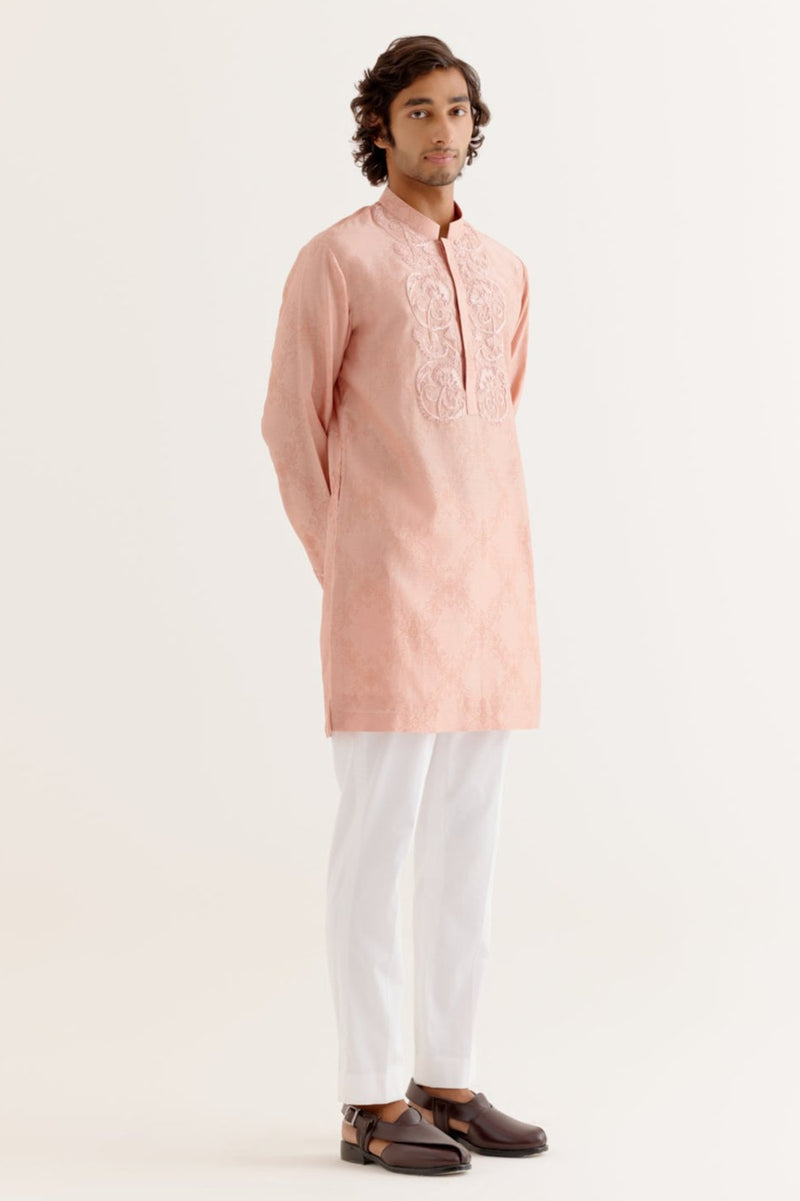 Blush Pink Block Printed Dori Embroidered Kurta Set