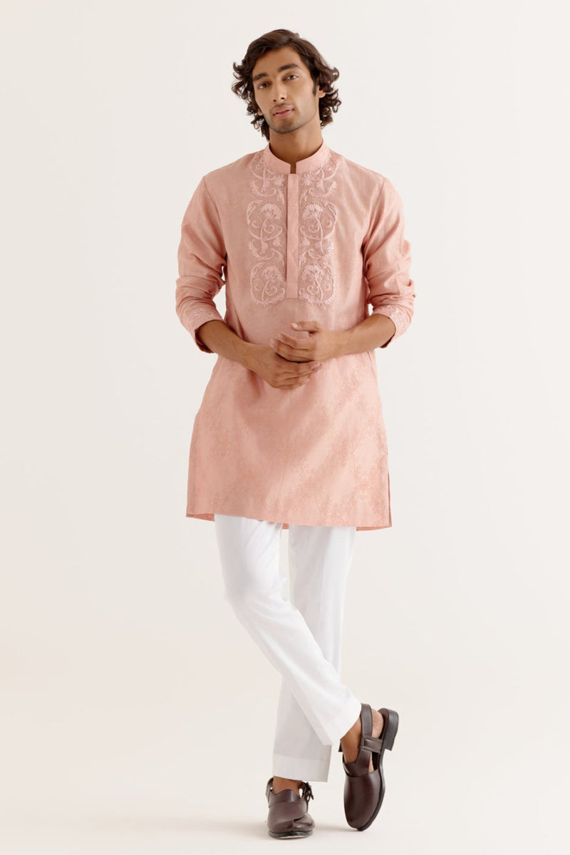 Blush Pink Block Printed Dori Embroidered Kurta Set