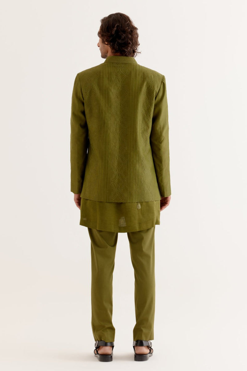 Olive Green Dori Embroidered Kurta and Jacket Set