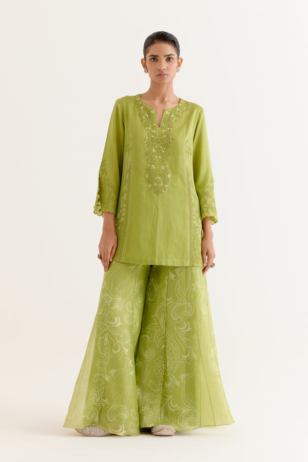 Green Embroidered Sharara Set