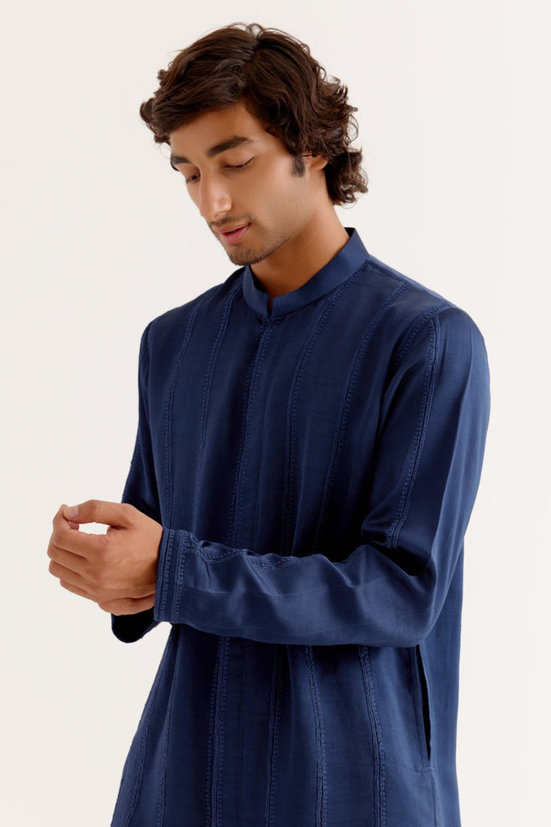 Ajay Devgan in Royal Blue Front-Open Kurta Set