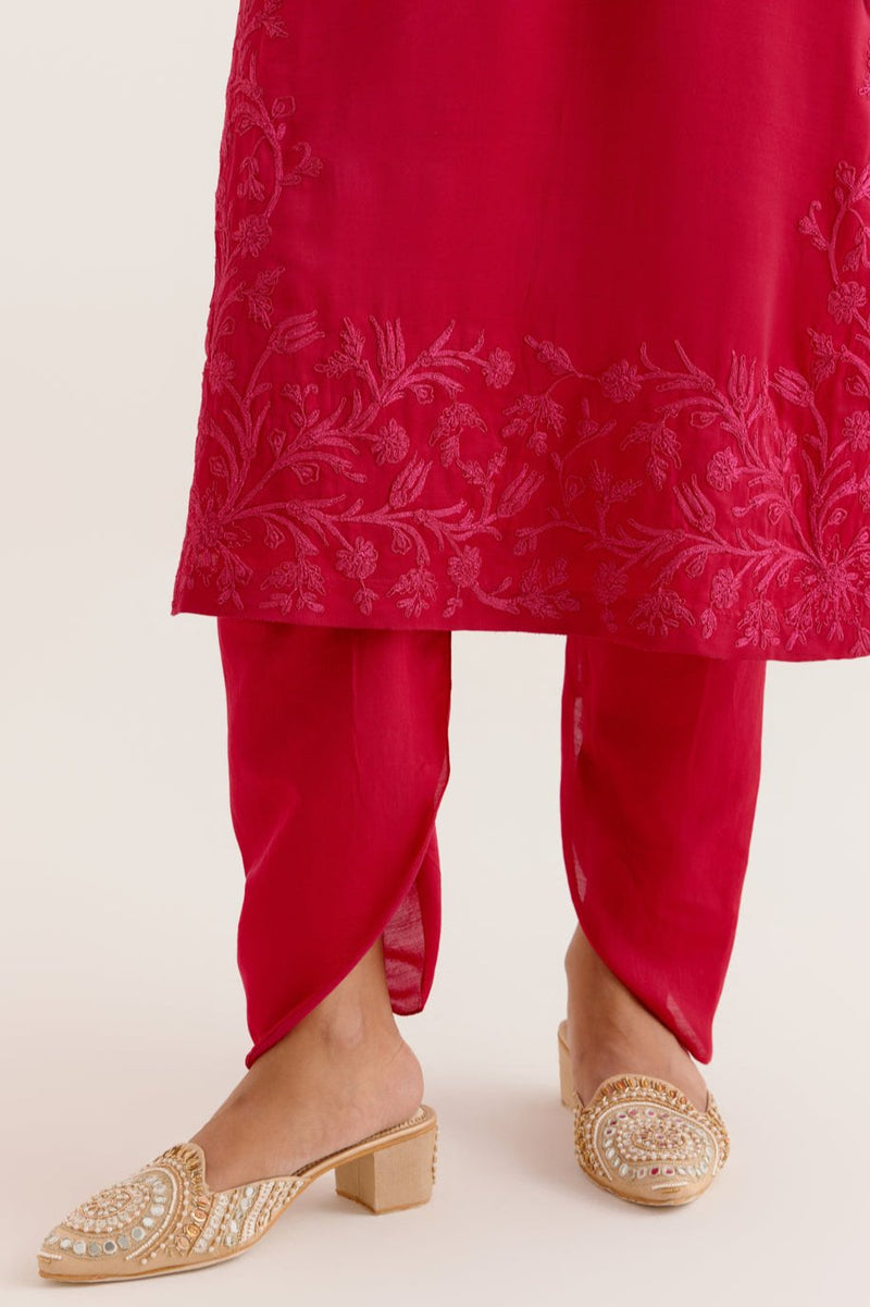 Fuchsia Pink Dori and Sequins Embroidered Kurta and Dhoti Set