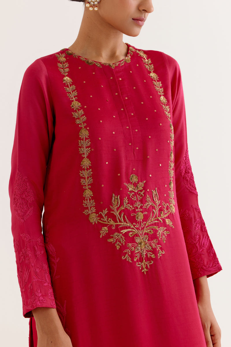 Fuchsia Pink Dori and Sequins Embroidered Kurta and Dhoti Set