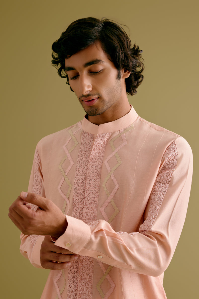 Blush Pink Embroidered Silk Chanderi Shirt