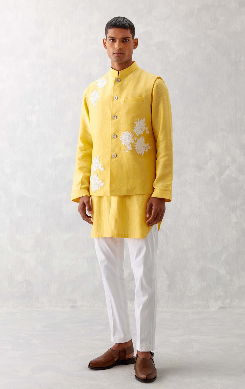 Riteish Deshmukh in Mango Yellow Kurta with Embroidered Bundi Set
