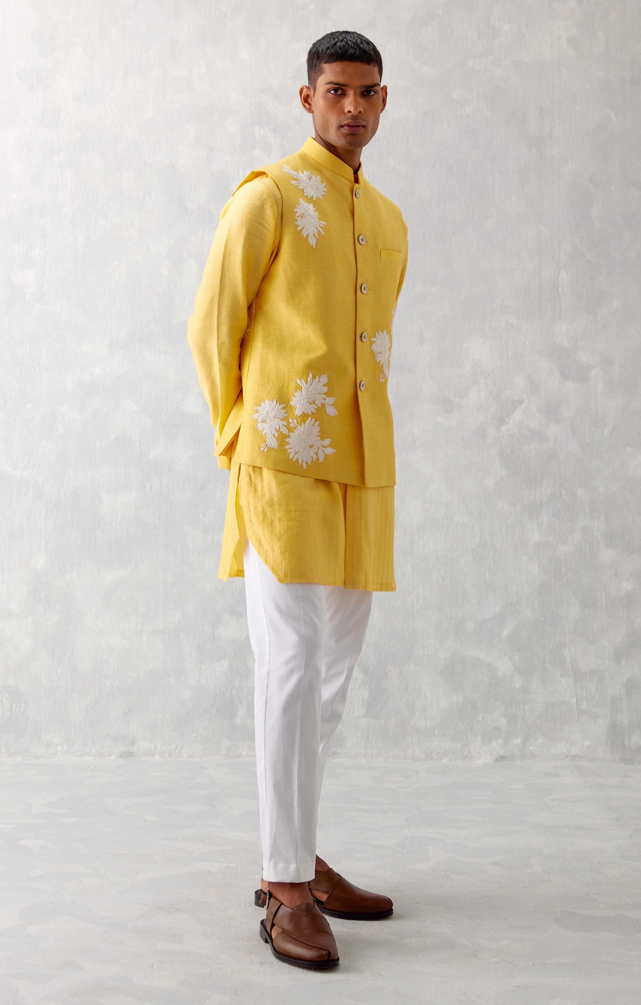 Sunshine Yellow Pathani Kurta with Pants – Lakhina Couture