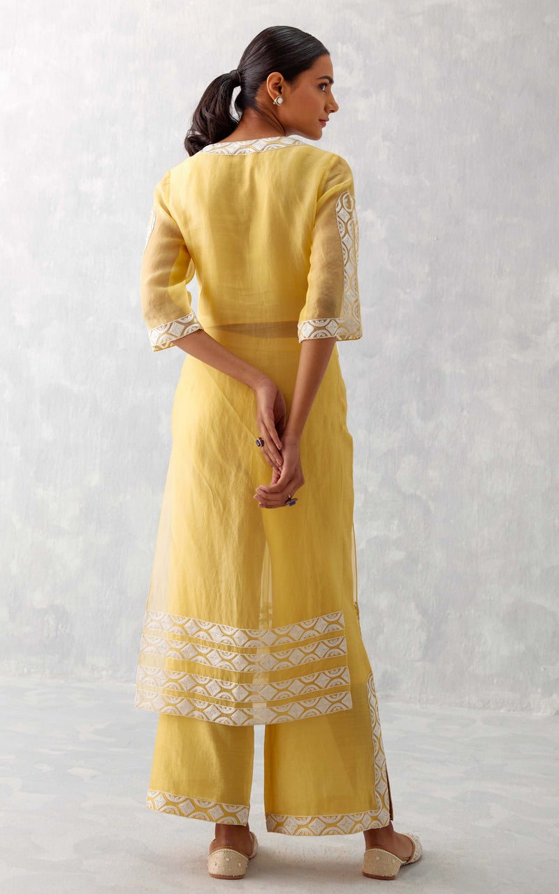 Mango Yellow Slit Silk Organza Kurta Set (RTS)