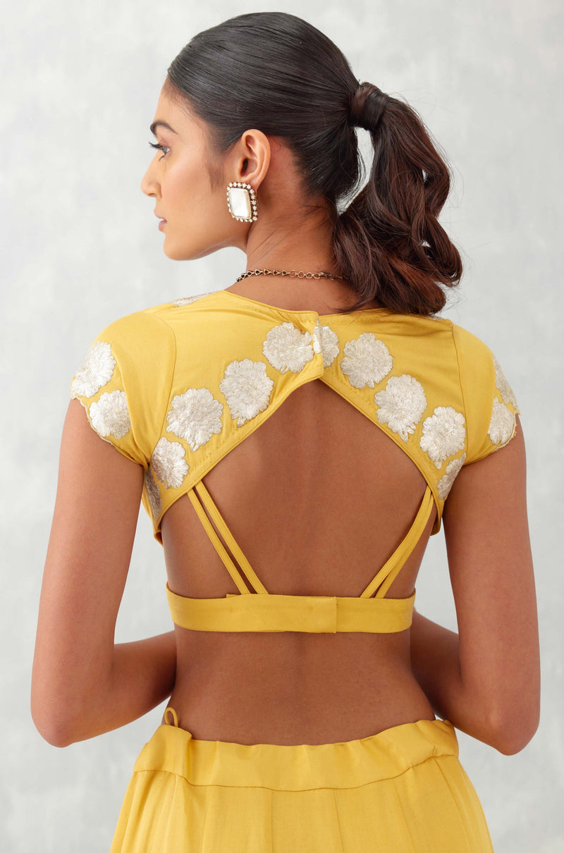 Sanjeeda Shaikh in Mango Yellow Embroidered Cotton Silk Satin Lehenga Set