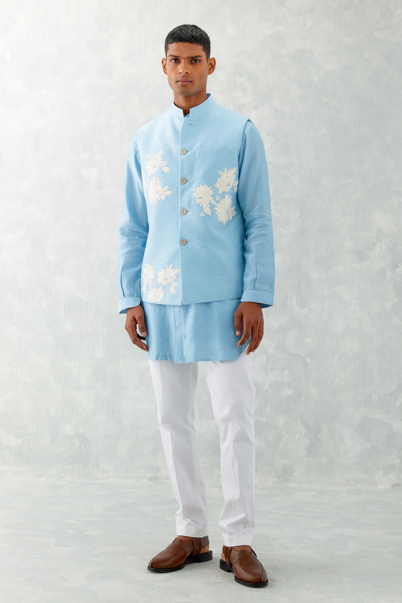 Riteish Deshmukh in Sky Blue Kurta with Embroidered Bundi Set