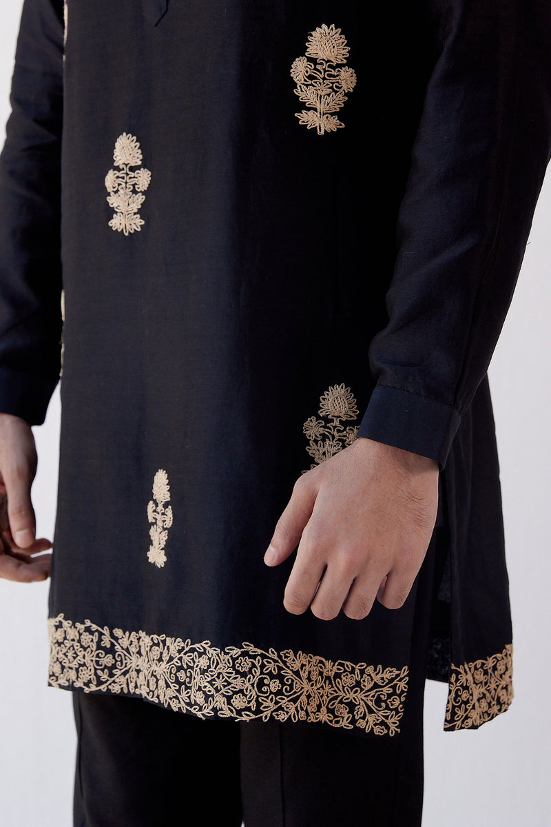 Pulkit Samrat in Black Embroidered Short Kurta Set