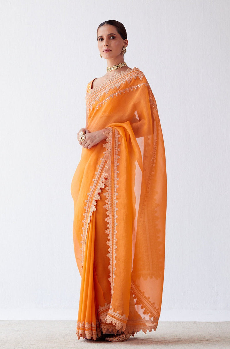 Priyanka Mohan in Orange Embroidered Georgette Organza Saree