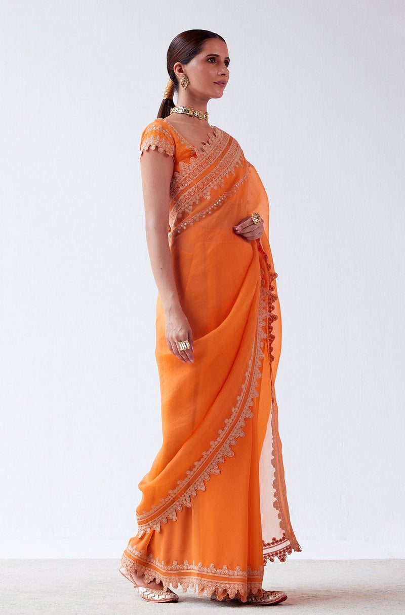 Priyanka Mohan in Orange Embroidered Georgette Organza Saree