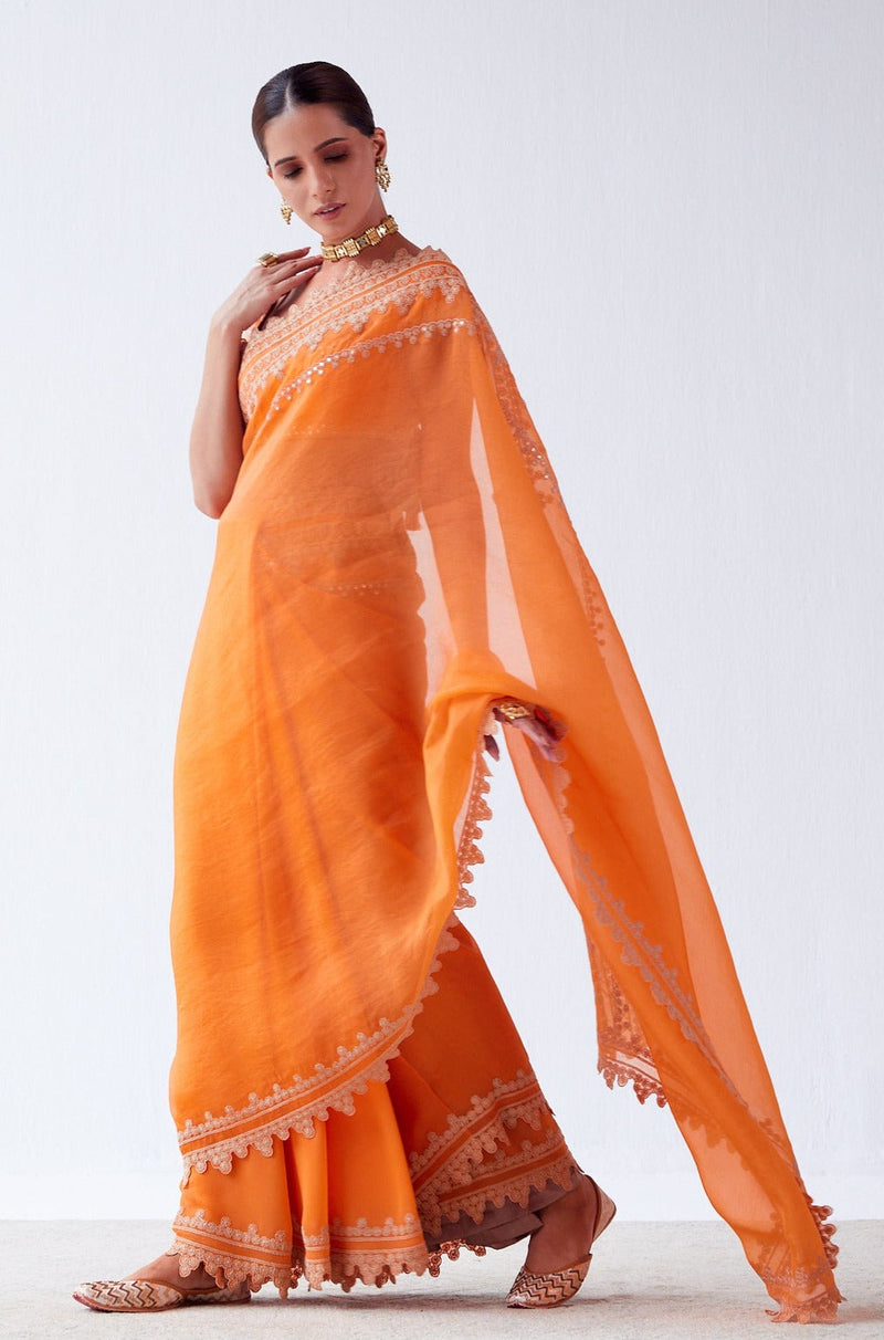 Priyanka Mohan in Orange Embroidered Georgette Organza Saree