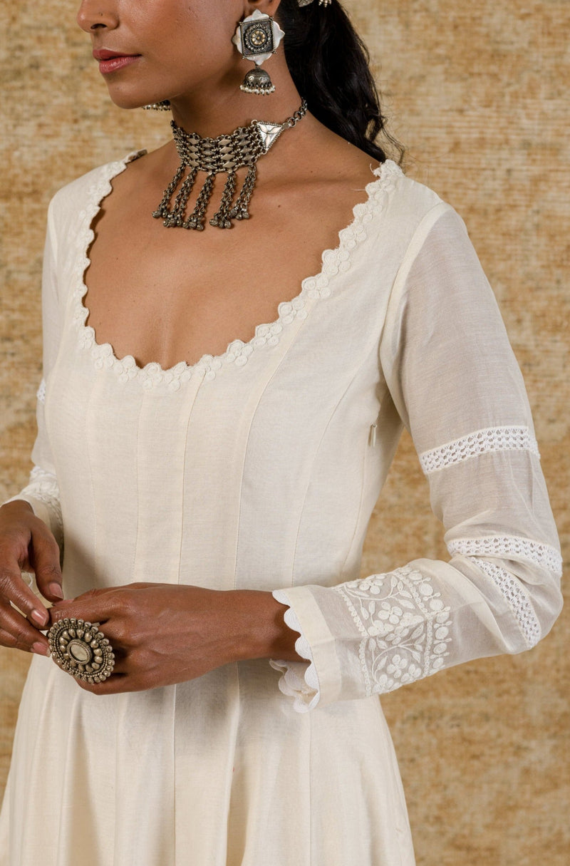 Prajakta Koli in Ivory Chanderi Anarkali Set