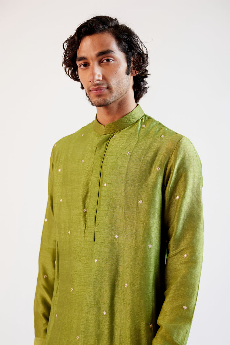 Green Embroidered Kurta with Bundi Set