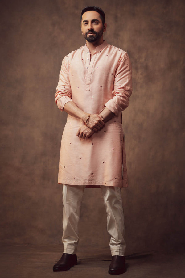 Ayushmann Khurrana in Blush Pink Embroidered Kurta with Pants