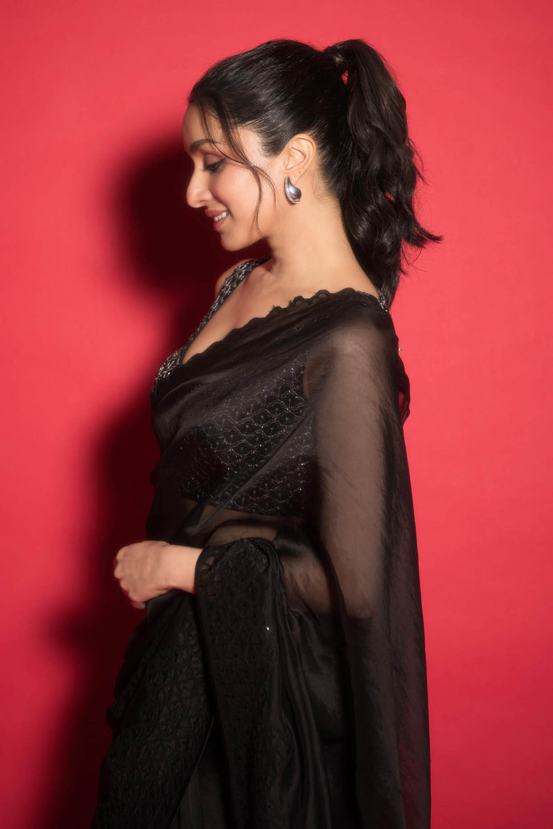 Shraddha Kapoor in Black Sequins Embroidered Silk Organza Saree